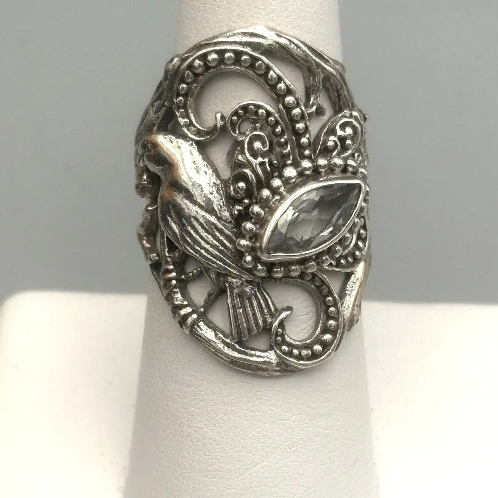 Sarda Sterling Silver Ring Bird Topaz Bali Filigree Dots Domed Size 7 Artisan